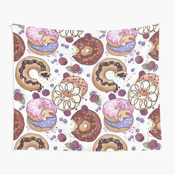 Dessert Donuts Tapestry Tasty Food Tapestry American Traditional Breakfast Food Pattern Wall Hanging for Bedroom Living Room