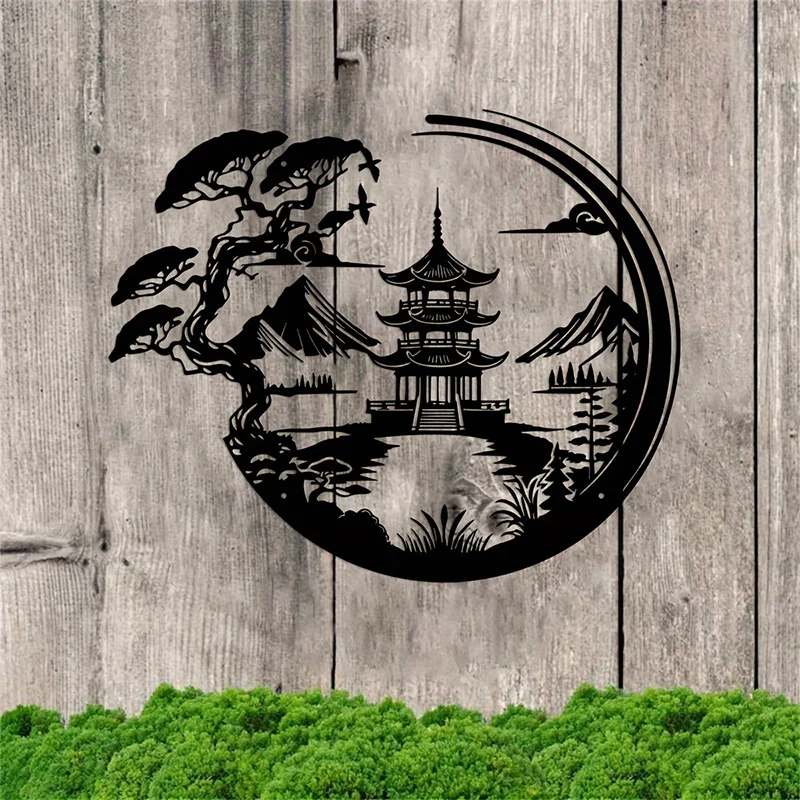【2DPlane】[2DPlane] 1Pieces Modern Asian Landscape Artwork，Depicting a metal pagoda and mountains under the moonlight 1pc