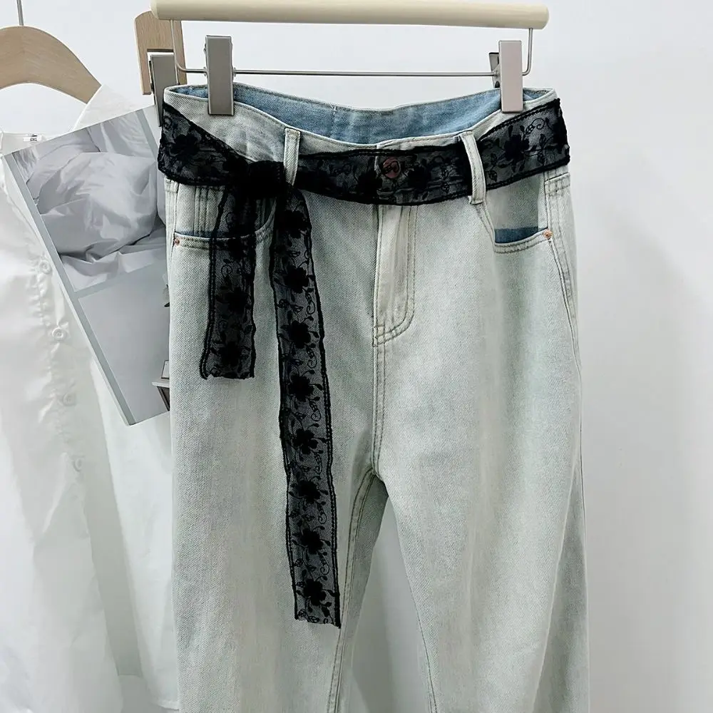 

Ins Sweet Lace Waistband Y2k Bow Gauze Waist Belt Long Floral Dress Jeans Belt Summer