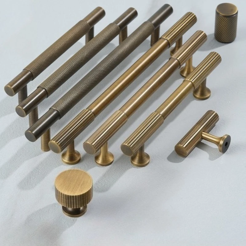 

Nordic Vintage Brass Handles for Wardrobe and Drawer Bronze Knurling Kitchen Drawer Cabinet Luxury Hardware Furniture Handles
