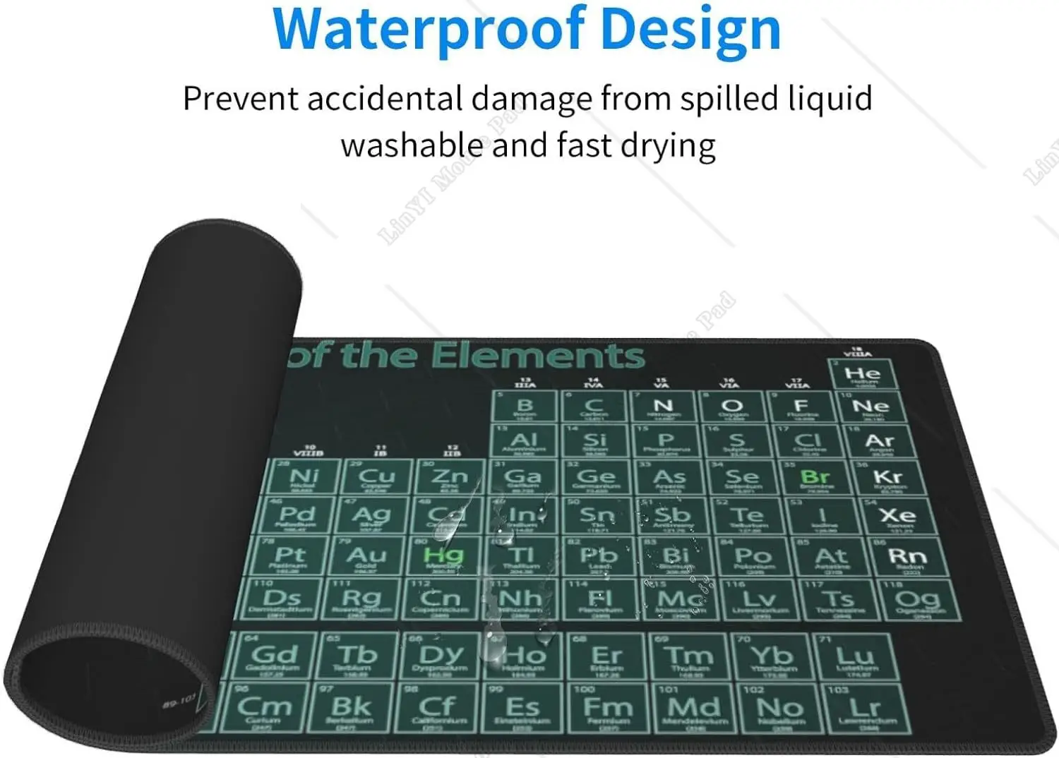 Periodic Table of The Elements Green Mouse Pad Non Slip Rubber Stitched Edge Gaming Large Mice Pad for Laptop 31.5 x 11.8 Inch