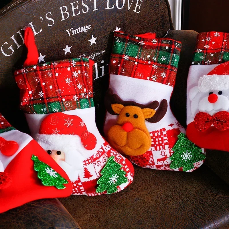 

Christmas Stockings Socks Santa Snowman Hanging Xmas Tree Ornaments Christmas Decor for Home New Year Navidad Candy Gift Bags