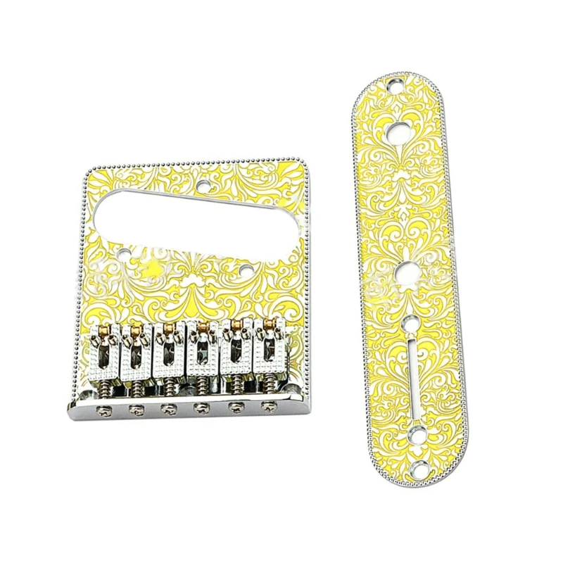 Guitar Roller Saddle Bridge 6 String Control Plate Hardtail with Screws Carving Pattern Control Plate Instrument Parts