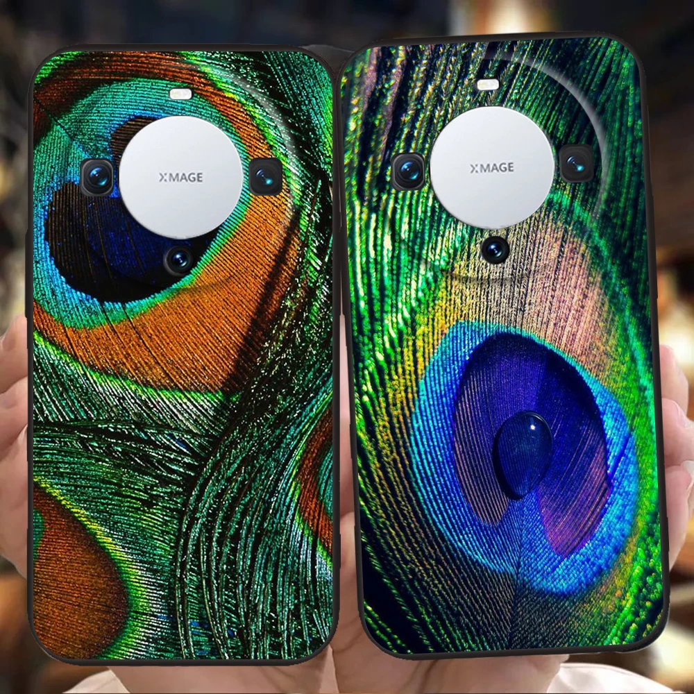 Peacock Feathers Phone Case Cover for Huawei Mate 60 Pro P50 P40 P30 P20 P10 P Smart Y6 Y7 Y9 Plus Silicone Shell Fundas Capas