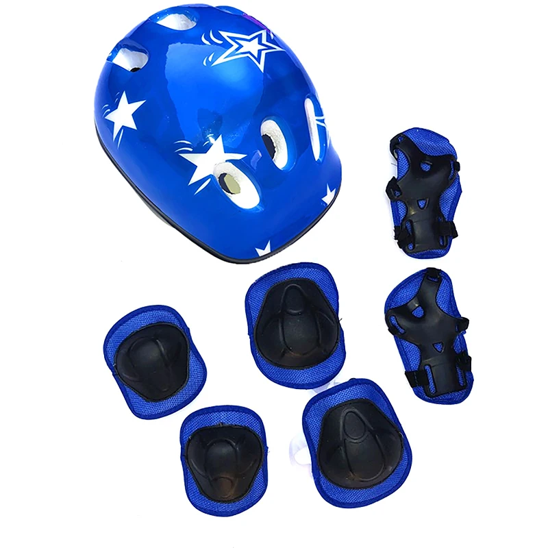 7Pcs/set Knee Pads Helmet Protector Set Kids Cycling Protective Gear Bike Helmet Knee Wrist Elbow Guard Roller Cycling SportsAcc