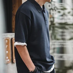 Maden Vintage 340g Heavyweight Polo Shirt for Men 2023 Summer Cotton Golf Wear T-shirt Casual Loose Short Sleeve Tee Work Wear