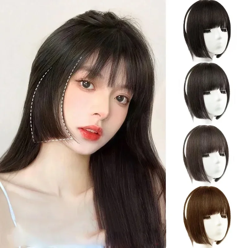 

synthetic wig Natural Princess Clip-on Thick Bangs Sideburns Wig Hime Cut Fake Bang Piece Girl Women Cosplay Hair Extension
