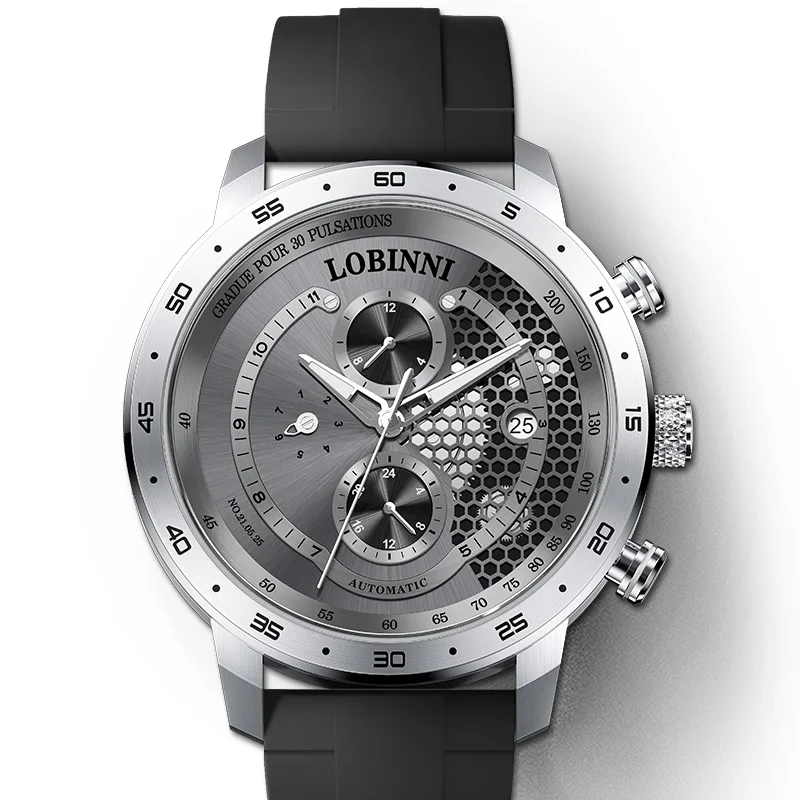 

LOBINNI New Sport Watches Luminous Mechanical Automatic Watch Men 50M Waterproof Watch Rubber Strap Lumious Watch reloj hombre