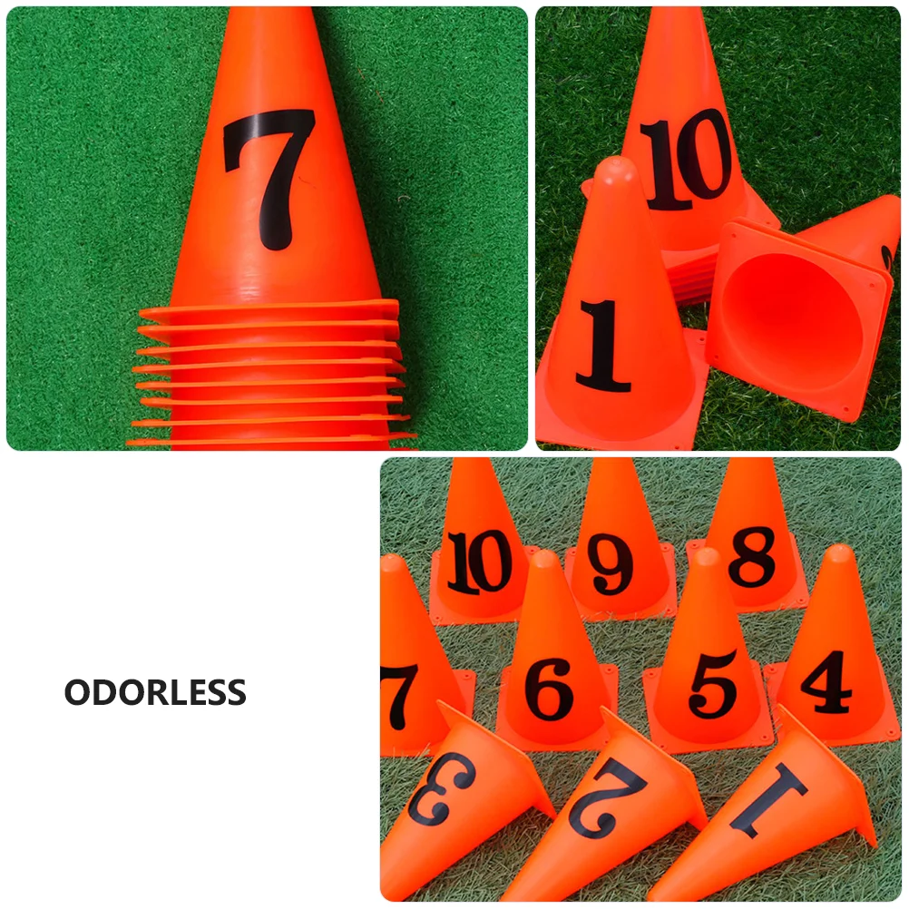 10 Pcs Agility Filed Cones Soccer Number Sign Bucket Ice Cream Marker Orange Imported PE Material Child