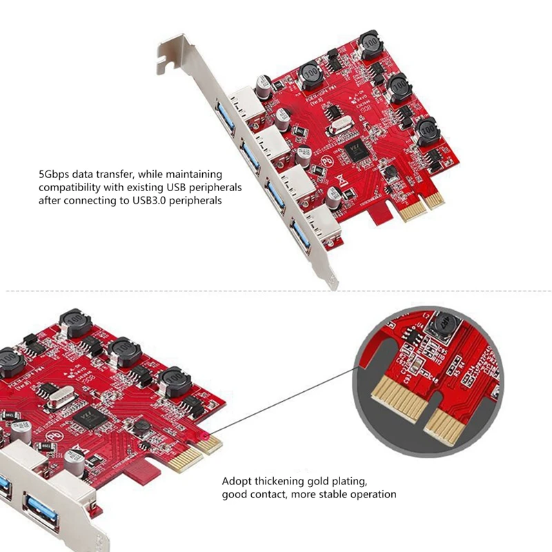 Pci-E To USB 3.0 Expansion Card Independent Power Supply Pcie To 4 Port USB Adapter Card High-Speed Desktop Pcie Card