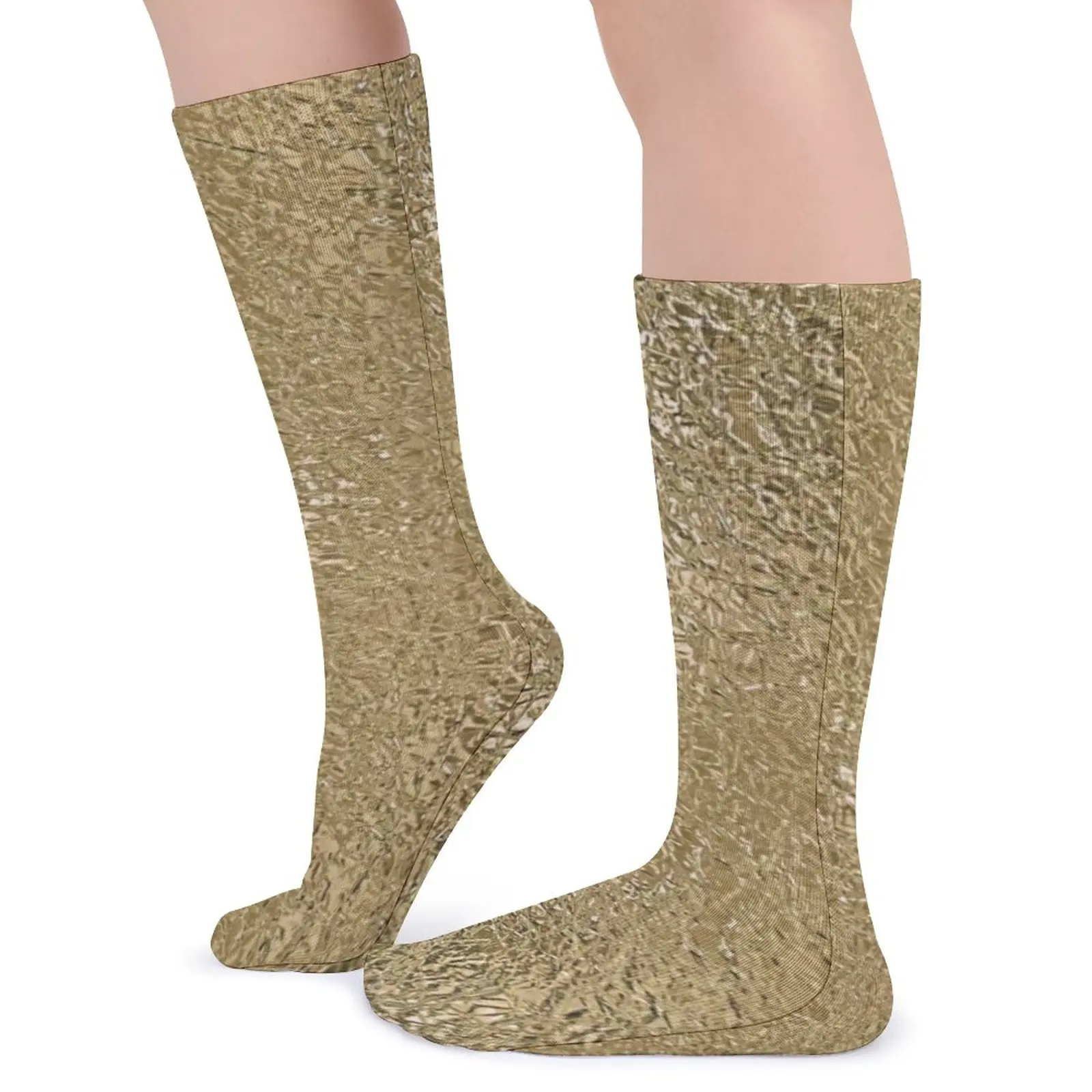 Gold Faux Metallic Print Stockings Girls Golden Glitter Socks Medium SoftTrendy Socks Climbing Non Skid Printed Socks Gift Idea