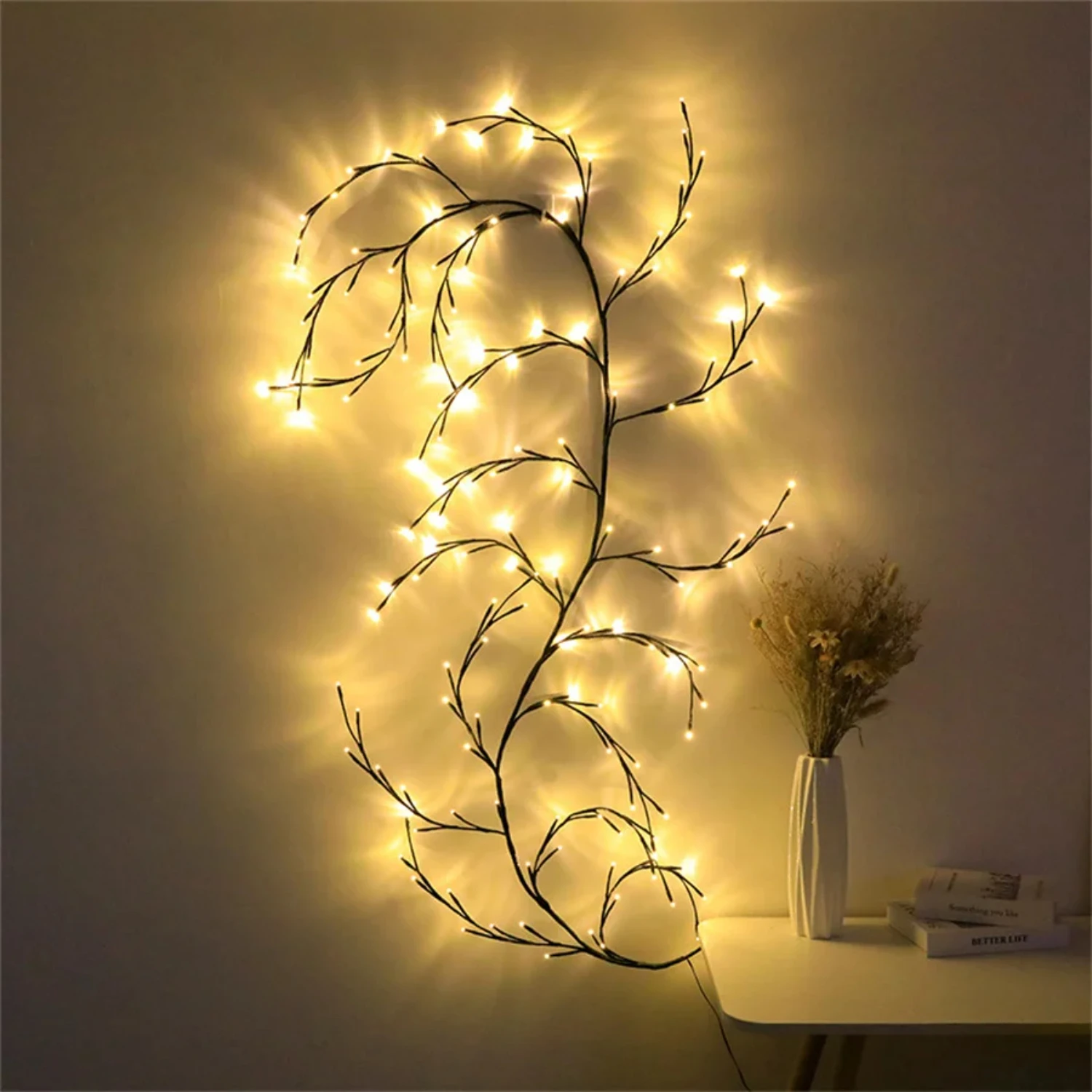 Guirxiété Lumineuse de Vignes à LED, Branche de Saule, pour Halloween, Noël, Bricolage, Salle, Mur, Décoration de ixde Mariage, 45/144