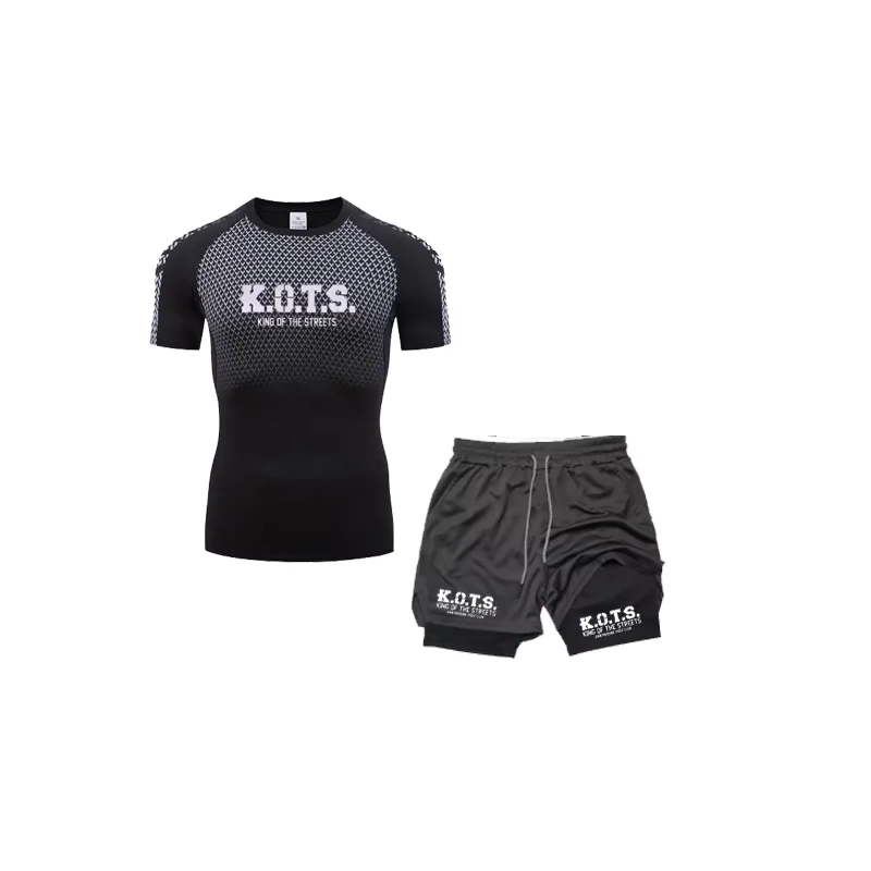 

Ascali Boxing and Fighting Competition Design 3D Men's Fitness Short-Sleeved Two-In-One Shorts Set - Breathable Mesh Sports Shir