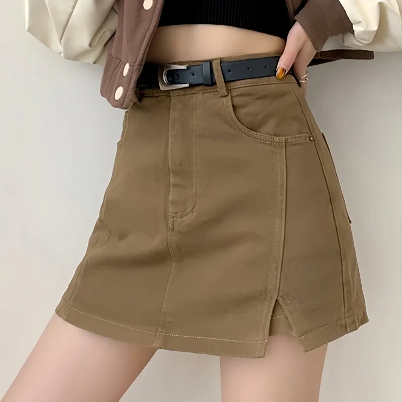 Séoulish Vintage femmes Mini jupes 2025 printemps été nouvelle mode taille haute extensible décontracté a-ligne Shorts jupes avec ceinture