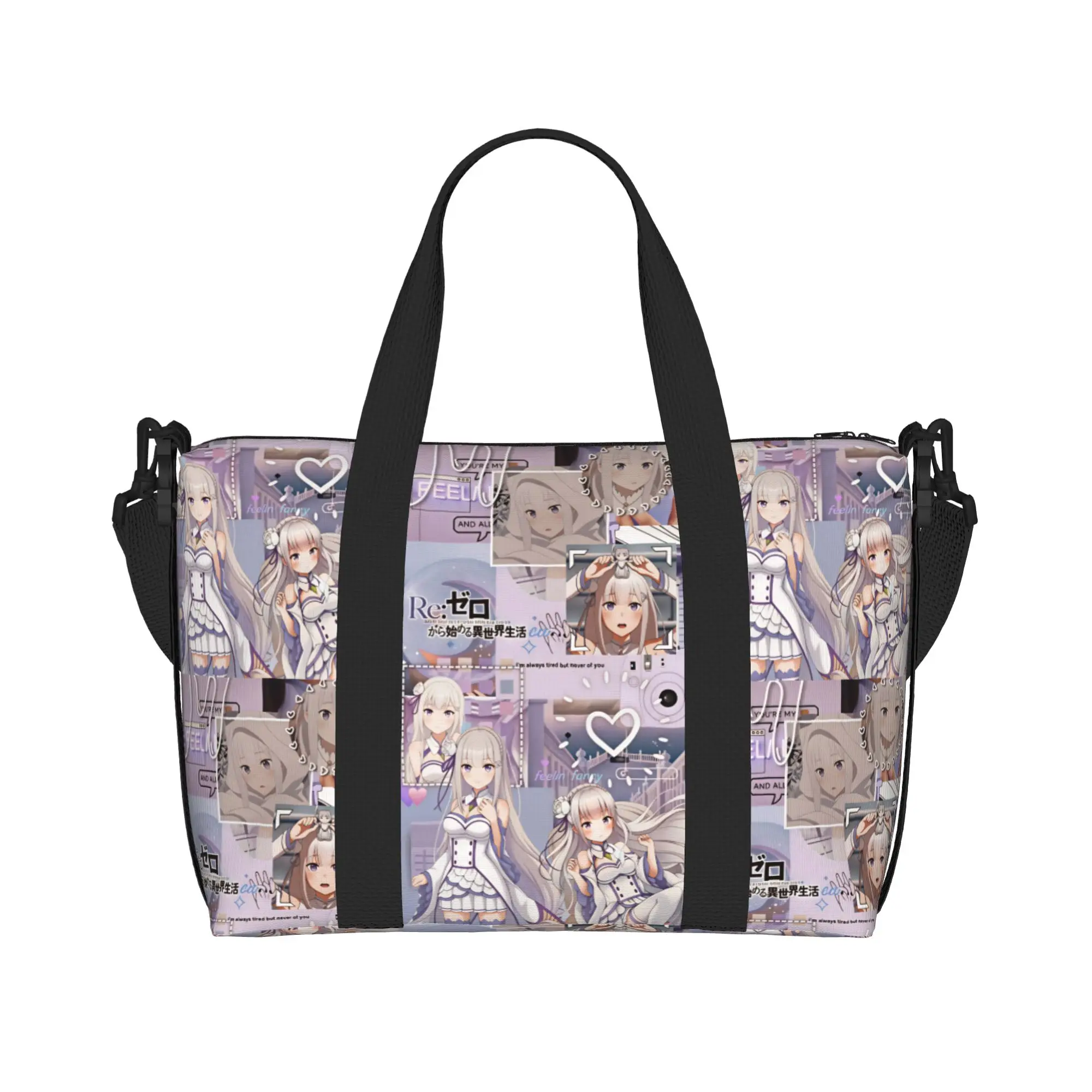 Custom Anime Rem Emilia R-Re:ZERO Tote Bag Women Large Capacity Starting Life in Anothers Worlds Gym Beach Shoulder Travel Bag