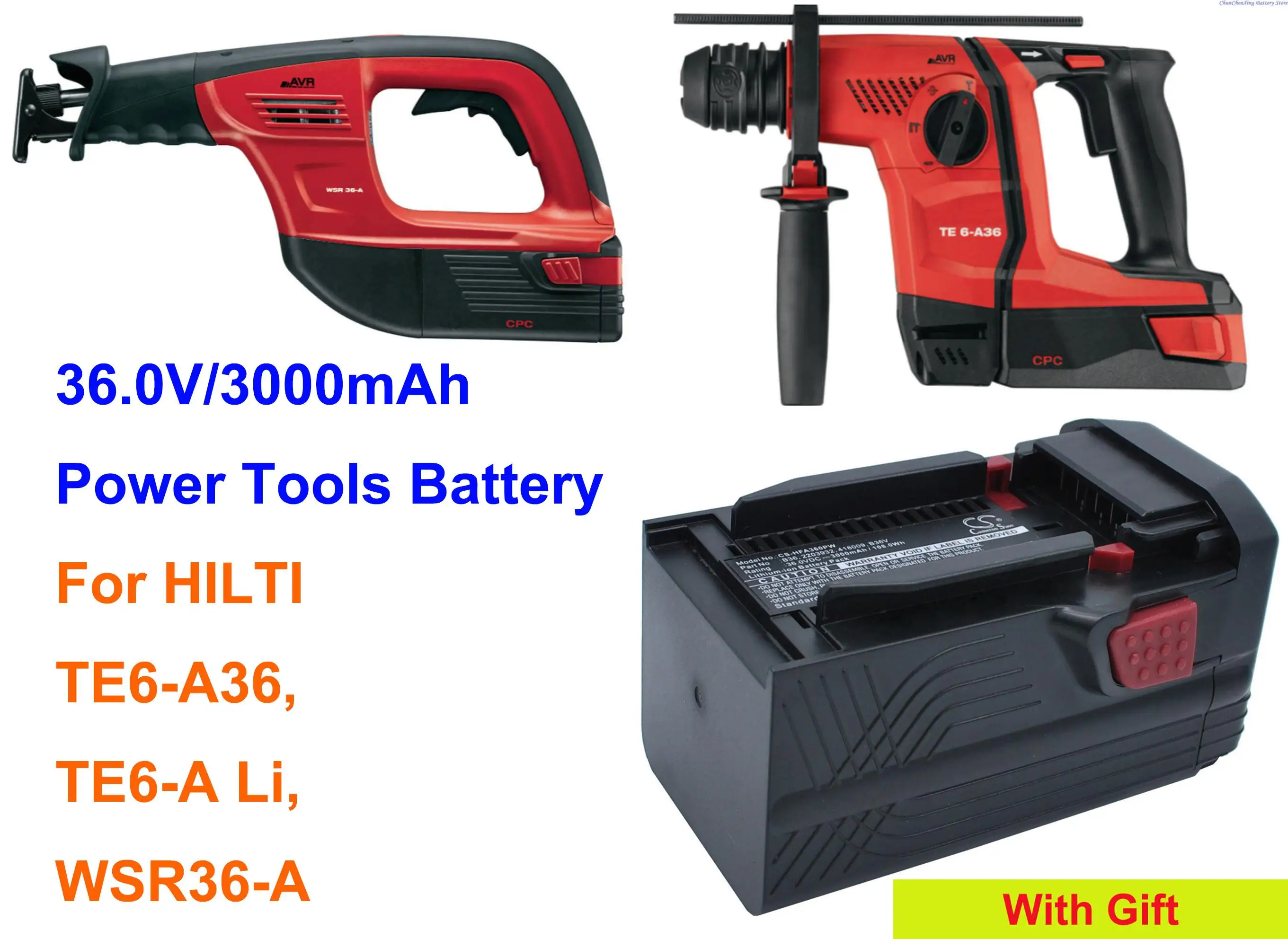 

Cameron Sino 36.0V 3000mAh Power Tools Battery B36 2203932 418009 B36V for HILTI TE6-A36, TE6-A Li, WSR36-A