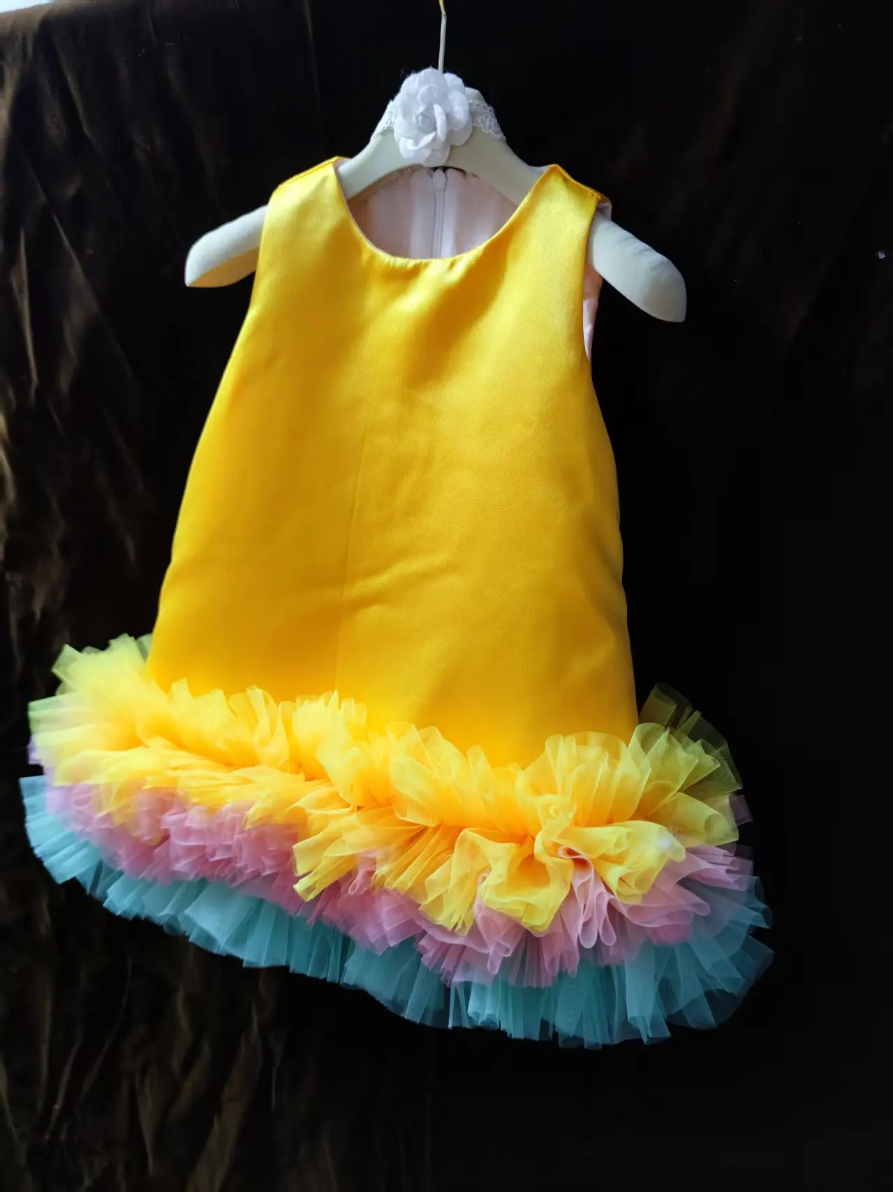 Yellow Christmas  Child Toodler Baby Cap Sleeve Star Metal Decoration Flower Girl Dress Wedding Birthday Holiday Party Prom