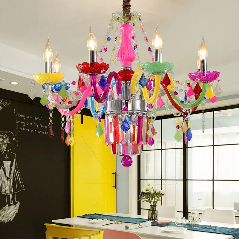 New Design Modern Luxury Large Colorful Color Crystal Chandelier for Girl Princess Bedroom Cafe KTV bar