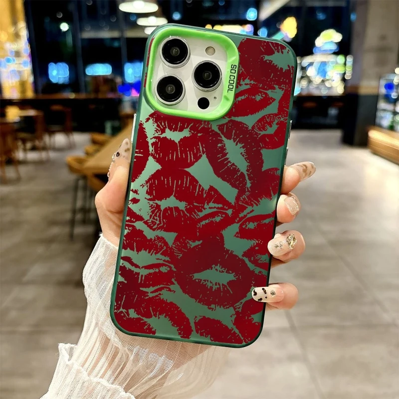 Pattern Phone Lips Case for iPhone 17 Pro Max 16e 16 15 14 13 Air 12 11 8 7 Plus Shockproof Cover 