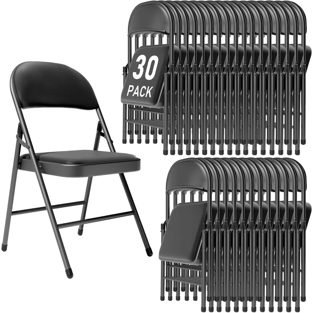 

Set of 30 Black Folding Chairs with Cushioned Seats and Backs for Outdoor Use - Portable, Stackable, and Commercial Grade with S