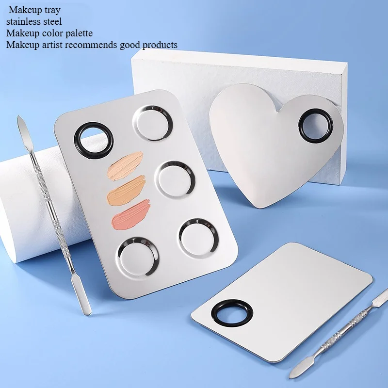 With Spatula Rod Makeup Color Palette Portable Stainless Steel Liquid Foundation Mixing Tray Durable Makeup Color Board