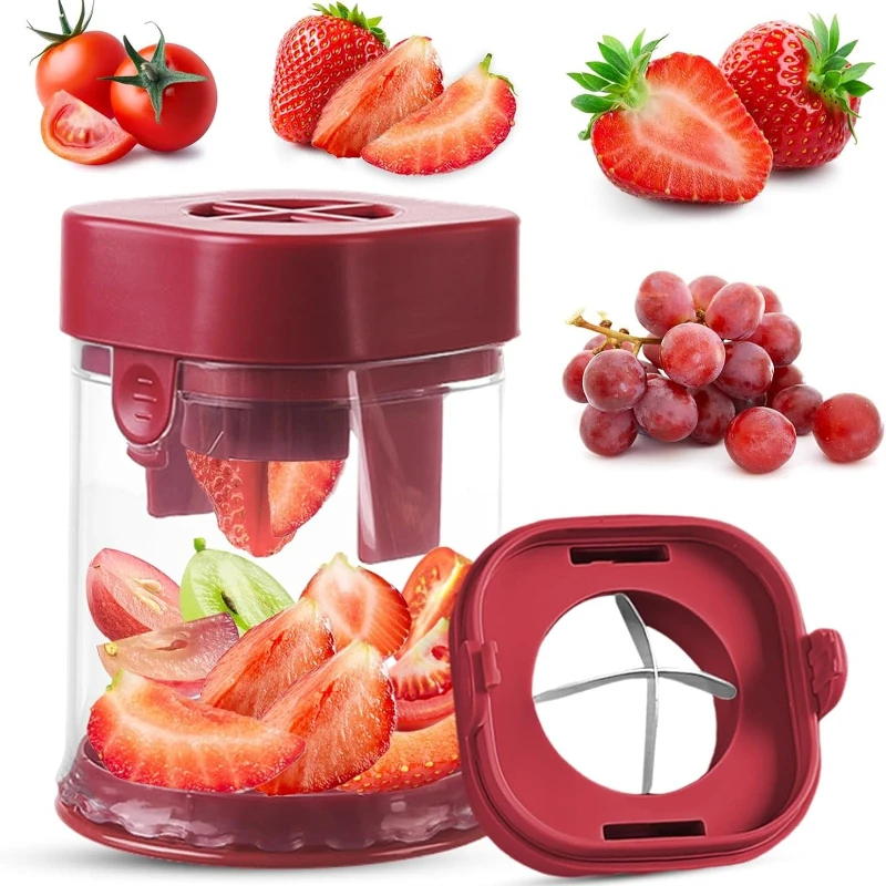 Small Fruit Cutter with Storage Creative Strawberry Grape Egg Slicer with Stainless Steel Blade Quick Make Salad Kitchen Gadget