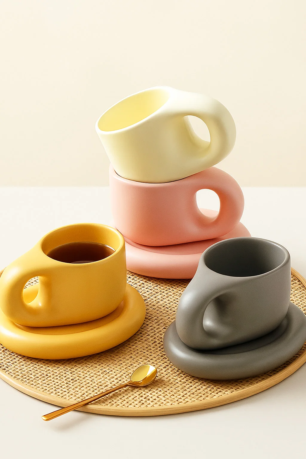 

400ml Nordic Large Capacity Handmade Chubby Mug & Saucer - Versatile for Home, Coffee & Cake