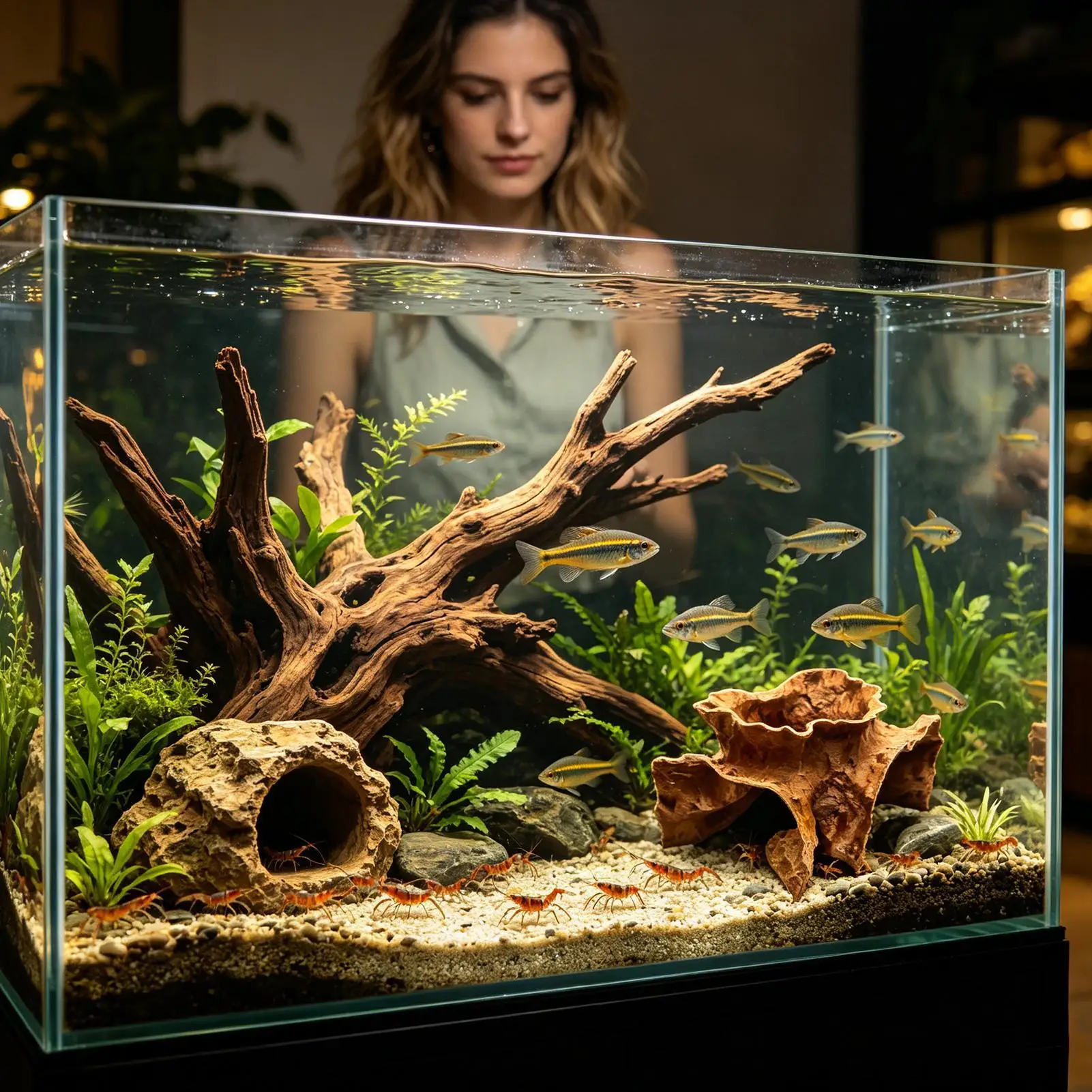 Fish Cave For Aquarium Corner Small Natural-Look House Aquarium Decor Caves For Fish Tank For Shrimp Betta Cichlid Catfish Guppy