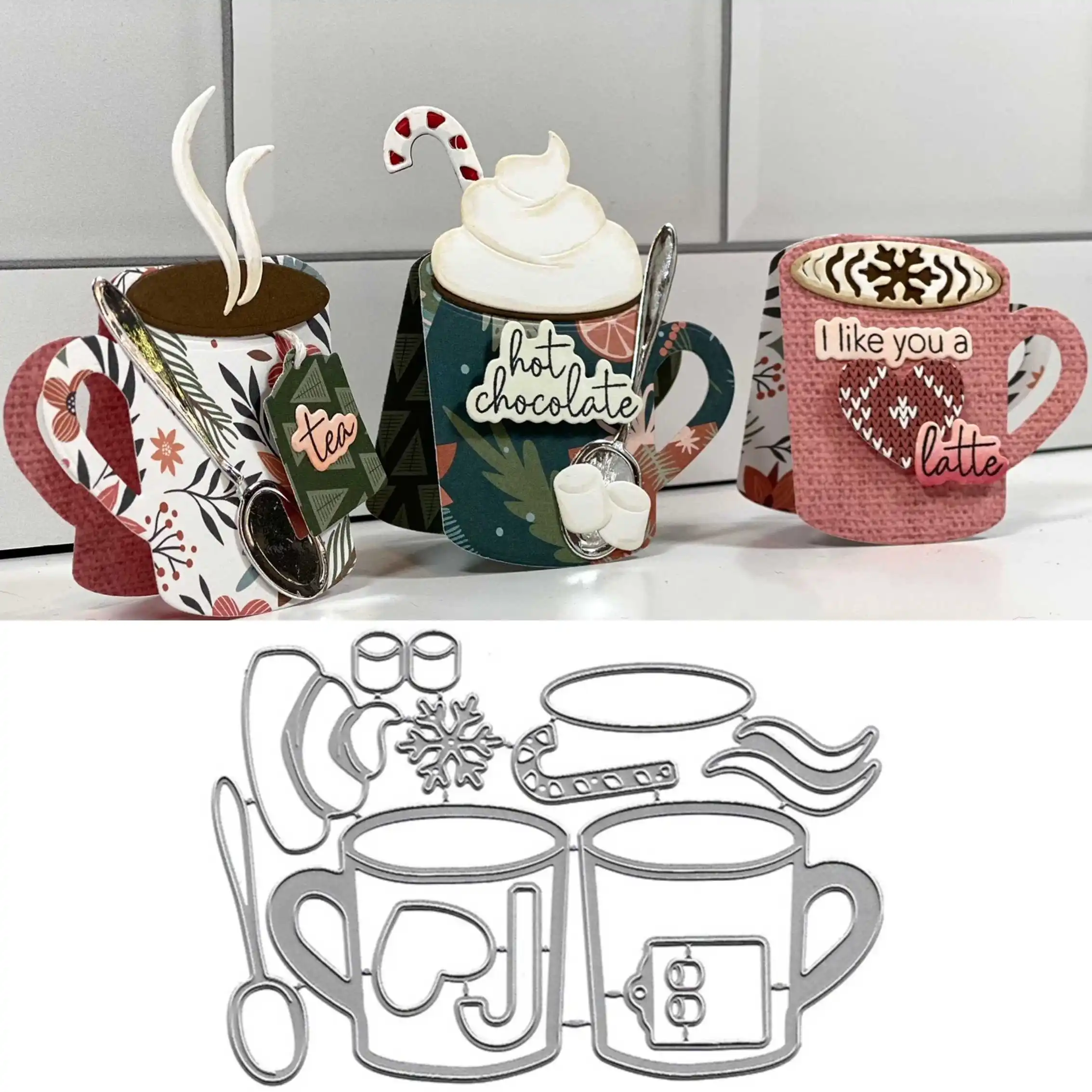 Cup Set Metal Cutting Dies Christmas Theme Mug Die-cut Set Scrapbooking Embossing DIY Decorative Paper Craft Xmas Greeting Gift