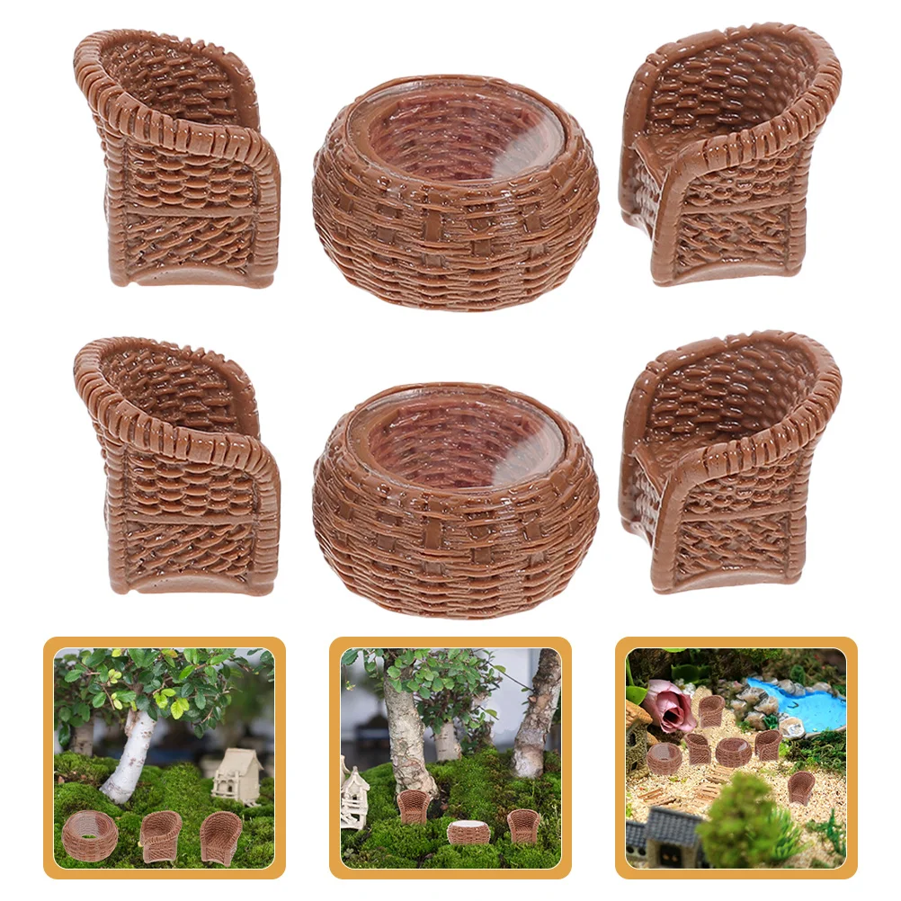 

Набор миниатюрной мебели для сказочного сада: стол и стулья, декоративные элементы для домашнего микроландшафта, маленькая деревянная скамейка