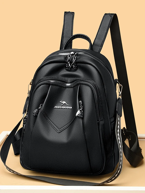 Fashionable Soft Leather Dual Shoulder Backpack Versatile Ladies Multifunctional High-End Feel Small Travel Bookbag