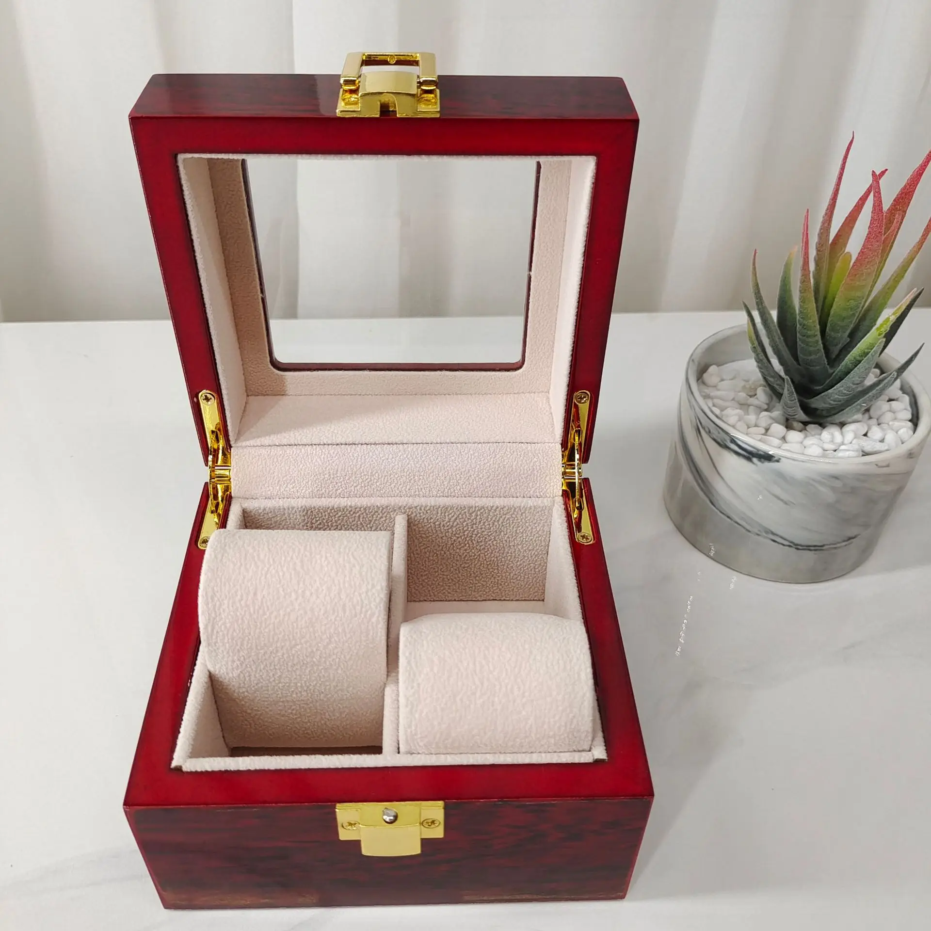 Изысканная деревянная шкатулка для часов с 2 слотами, шкатулка для драгоценностей в китайском стиле, шкатулка для часов, раскладушка, шкатулка для драгоценностей, красная высококачественная деревянная шкатулка с мармеладом
