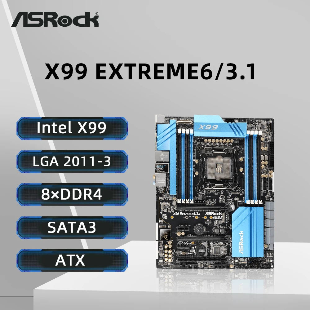 ASRock X99 Extreme6/3.1 Motherboard Support i7-6800K 6900K E5-4669 2695 2690 2629 2683 2609 1680 CPU 8xDDR4 2400MHz M.2 ATX