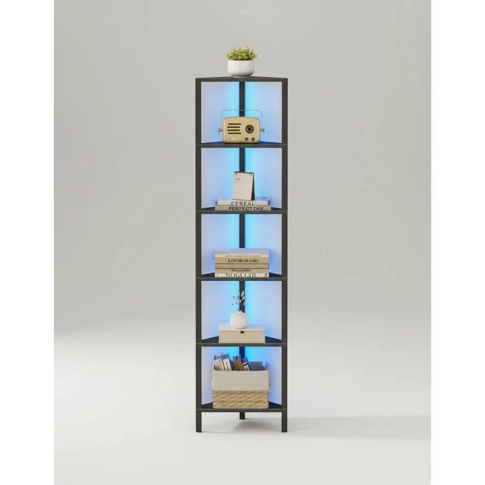 

6-уровневая угловая полка со светодиодной подсветкой, компактная полка для хранения небольших помещений, идеально подходит для гостиной и спальни