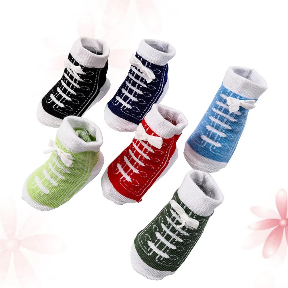 6 pçs algodão sapato do bebê forma design macio elástico antiderrapante crianças meias para a criança recém-nascido respirável anti odor meias curtas