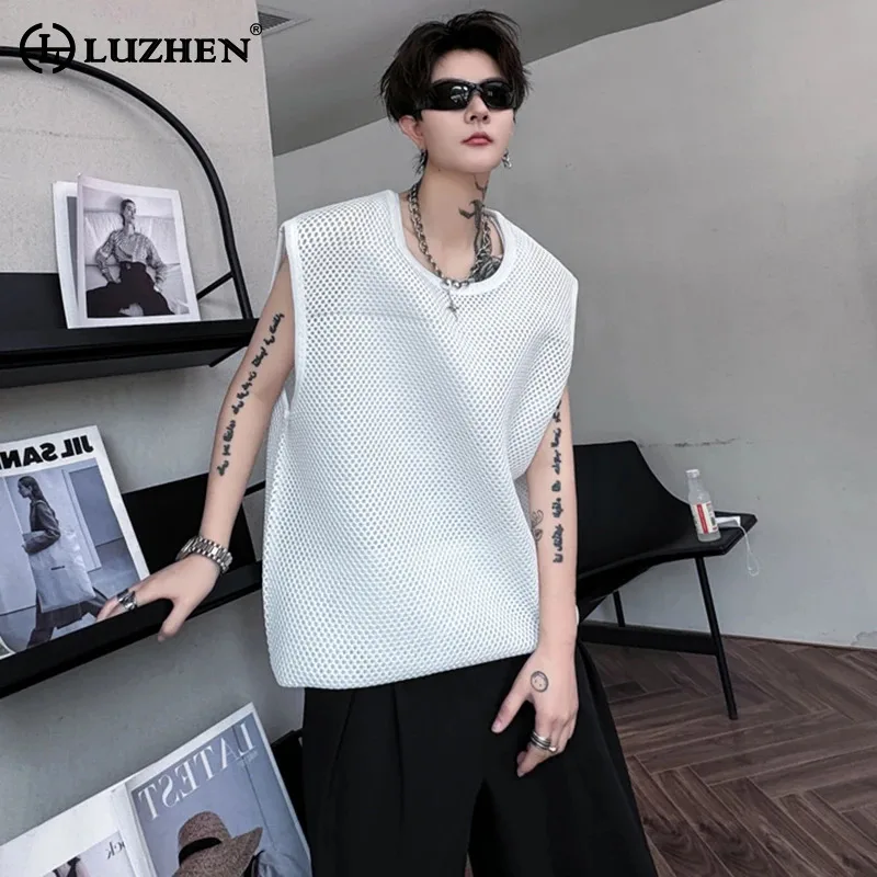 

LUZHEN Summer New Mesh Hollow Design Sleeveless Vests Fashion Street Thin Breathable Loose Handsome New Men's Tank Tops LZ4601