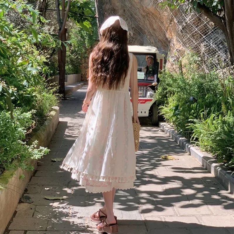 فساتين مطبوعة للسيدات صيفية من البراري شيك بياقة مربعة فضفاضة تناسب الجميع، جميلة وجميلة، مزخرفة بالدانتيل، مريحة كاجوال بدون أكمام