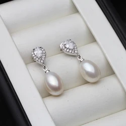 Pendiente de perlas de agua dulce auténtica para mujer, de plata 925, pendiente de perlas naturales para boda, regalo de cumpleaños para hija, blanco y rosa