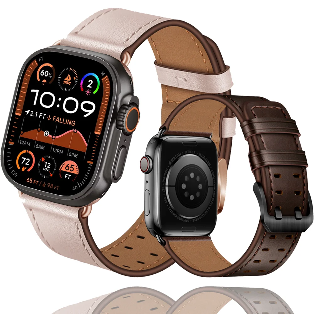 

Кожаный ремешок премиум-класса для Apple Watch Band Ultra/2 49 мм 10 42 мм 46 мм Деловой браслет iWatch 9 8 7 45 мм 41 мм 6 5 4 SE 44 мм 40 мм