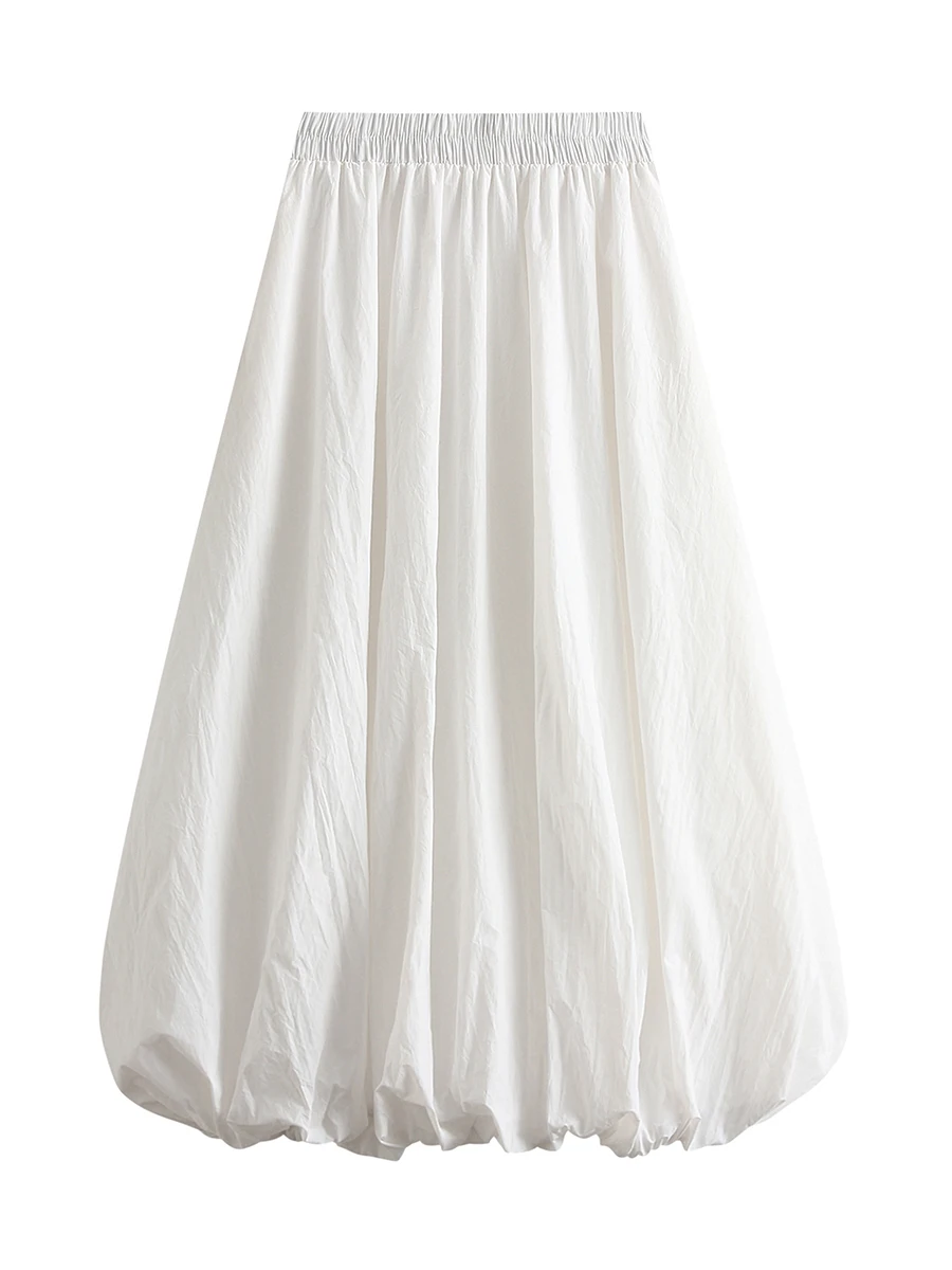 

Y2K Maxi Bubble Skirts for Women Elastic High Waist A Line Pleated Skirt Ruffle Hem Puffy Long Skirt Summer Going Out