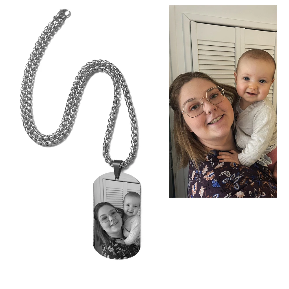 Custom Photo Necklace Personalized Family Lover Pet Picture Pendant Black Stainless Steel Military Dog Tag Holiday Birthday Gift