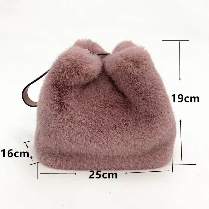 Luxury Designer Handbags for Women Faux Mink Fur Plush Ladies Shoulder Bucket Bags Crossbody Bag Clutch Purse Sac A Main Bolsas