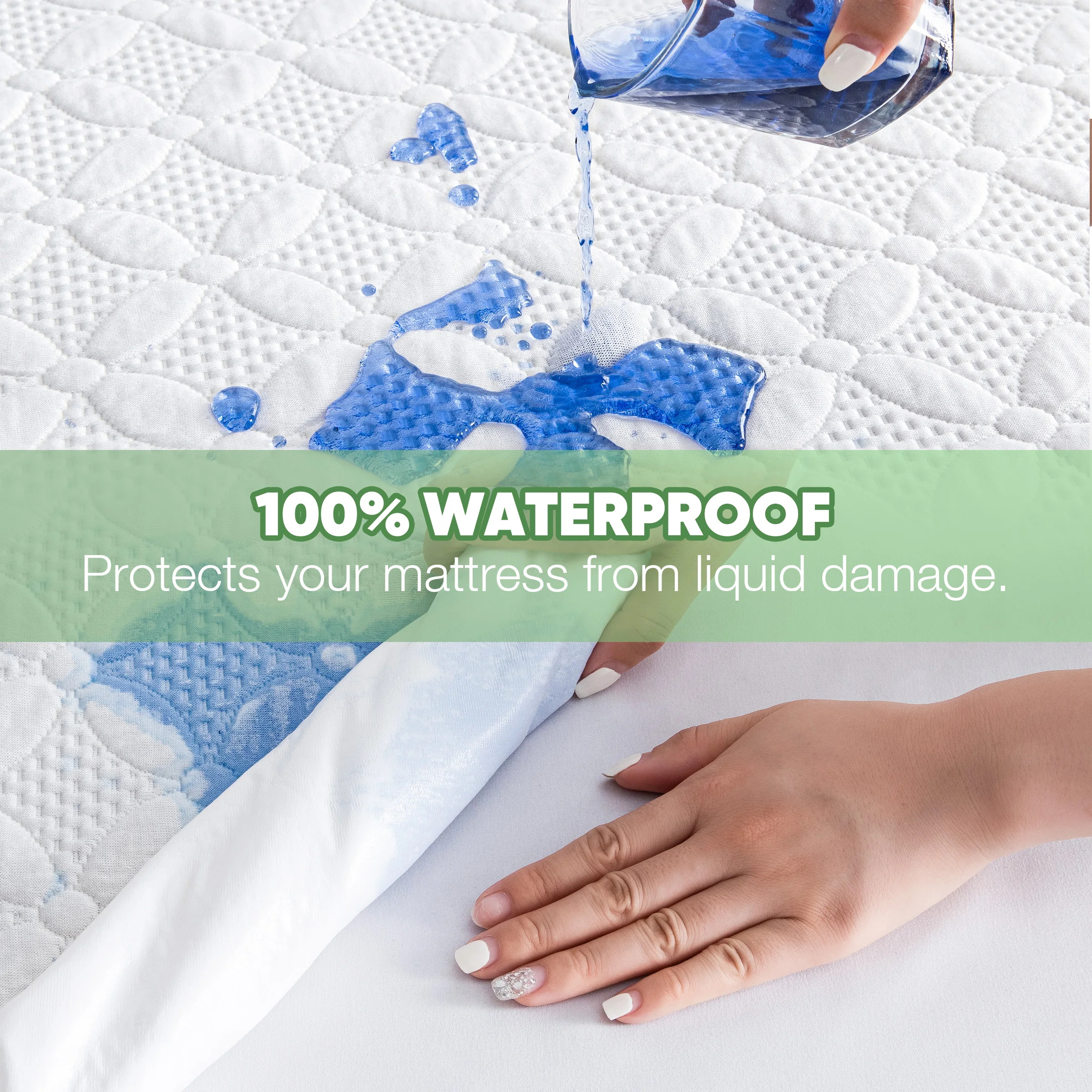 Waterproof Bamboo Mattress Protector, Soft Breathable Noiseless Fitted Cover with TPU Backing, Four-Leaf Clover