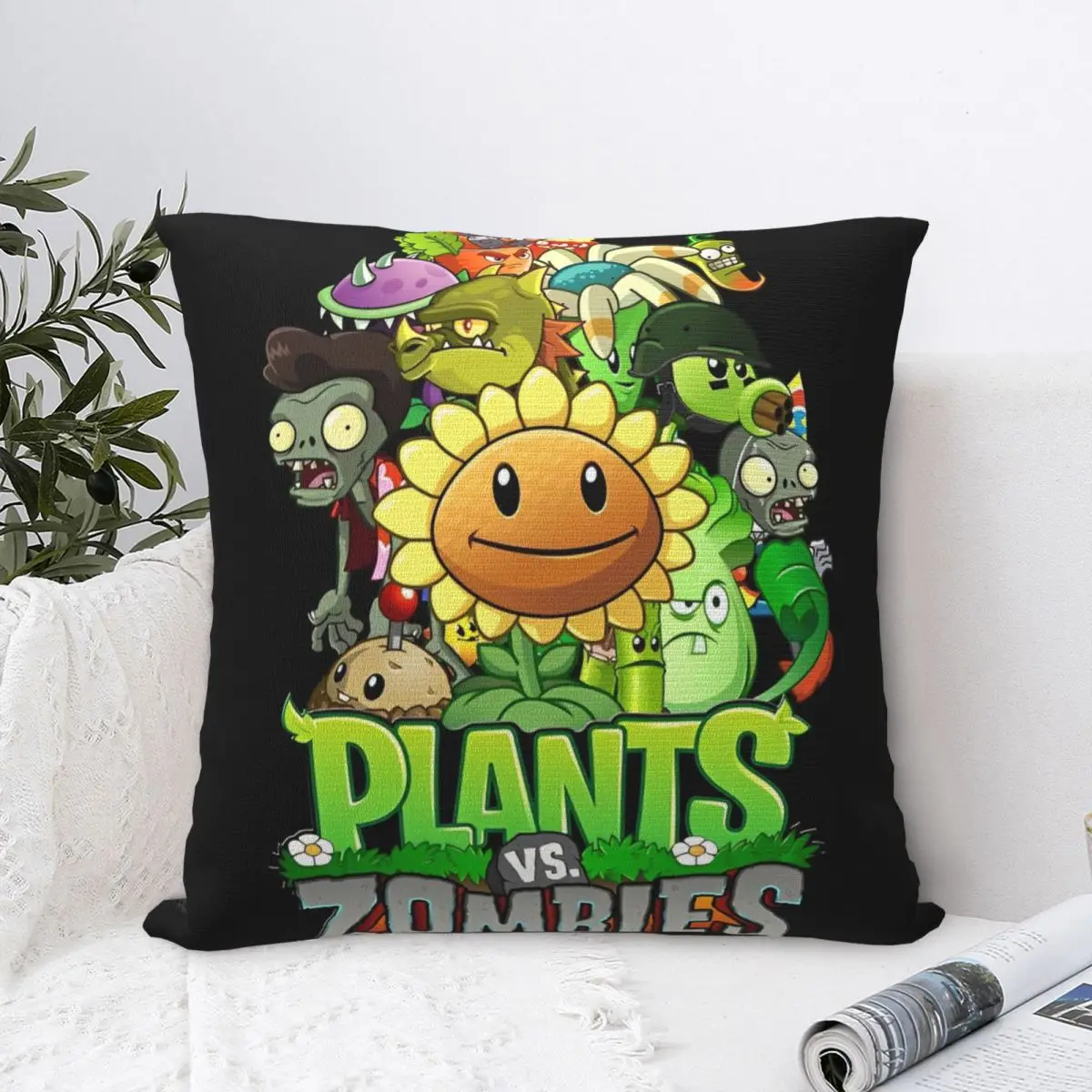 Plants-vs-Zombie Cartoon Games Game Pillowcase Printing Cushion Cover Pillow Covers Chair Decoration Zippered Multiple Sizes