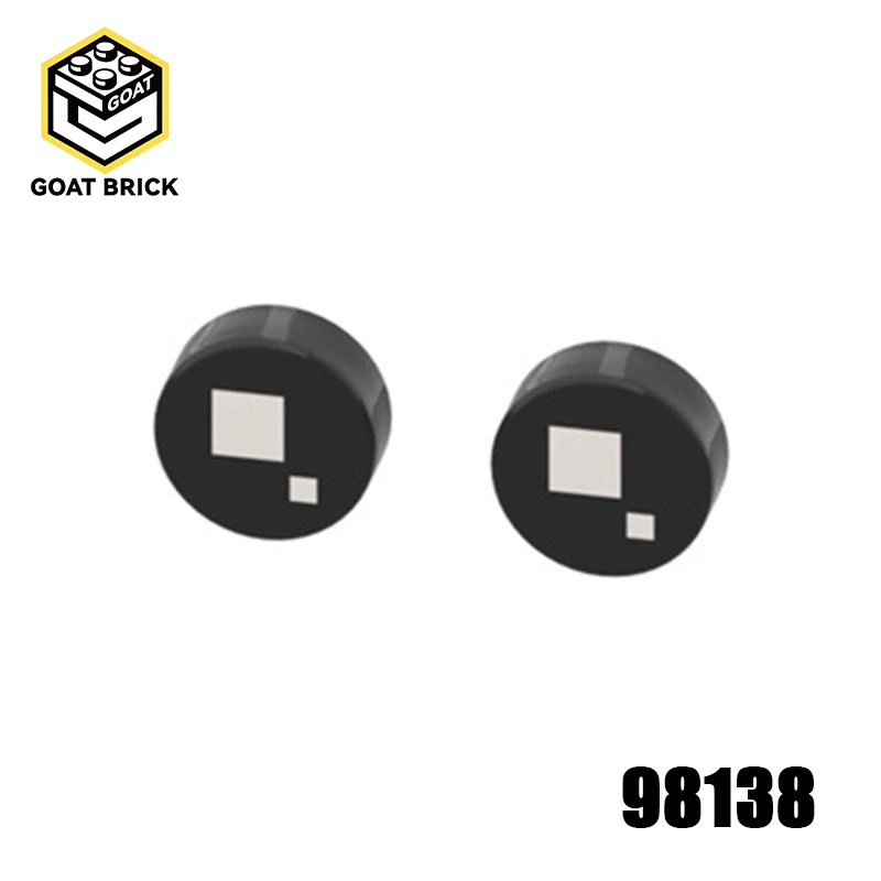 10Pcs MOC Parts 98138pb072 Tile Round 1 x 1 with 2 White Squares Pattern Compatible Bricks DIY Building Blocks