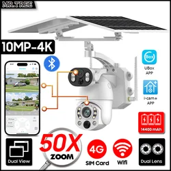 4K 50X Optical Zoom Dual Screen Security Solar Camera 4G Wireless Outdoor Surveillance WiFi PTZ Motion Detection Tracking IP Cam