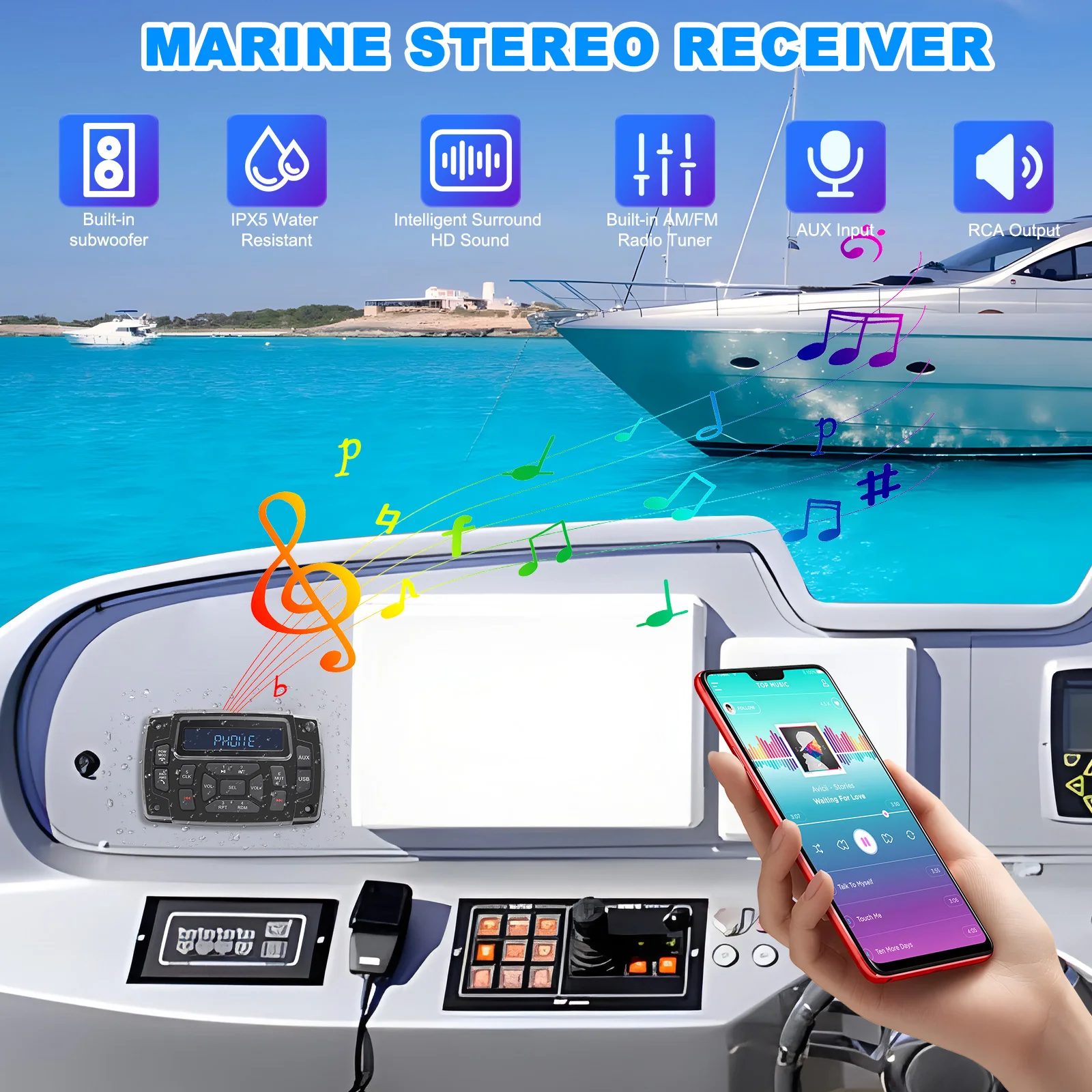 Waterdichte Boot Marine Stereo Radio Audio Geluidssysteem Fm Am Auto Ontvanger Auto Mp3 Speler Voor Rv Atv Truck Motorfiets