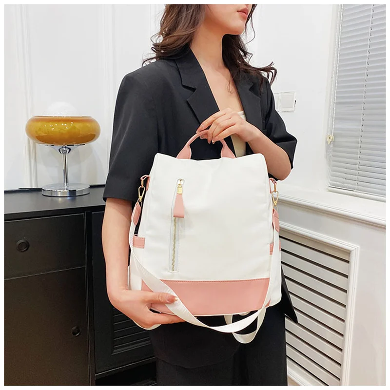 Waterproof Oxford Cloth Stitching Women\'s Backpack Anti-theft Back Zipper Girls Schoolbag Casual Travel Single Shoulder Backpack