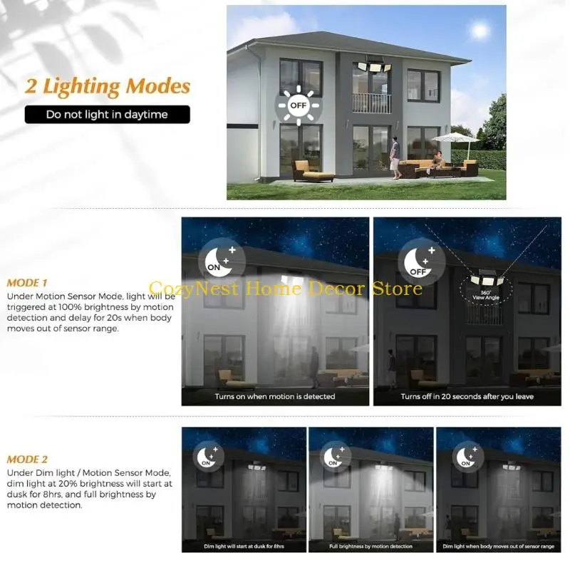 92MF Multiple Head Solar Garden Light Wall Lamp With Strong Brightness Constant Light Mode For Outdoor Illuminating