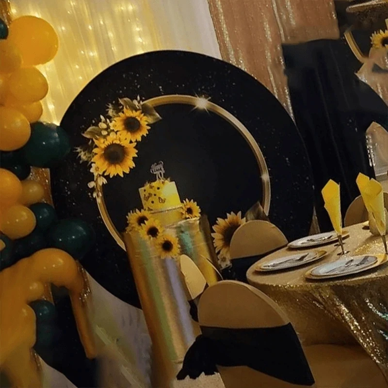 Круглый фон для дня рождения для взрослых, черный и золотой стиль, блестящий боке для мужчин и женщин, круглый фон, эластичный индивидуальный заказ